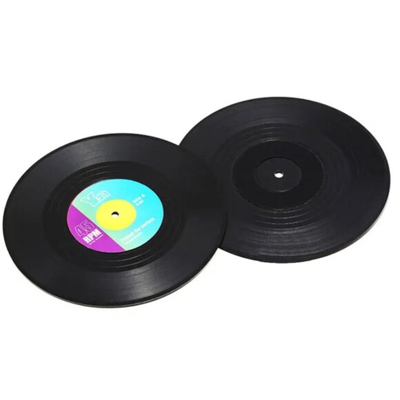 6 Piece Set Retro CD Shape Non-Slip Coasters - Picture 3 of 6